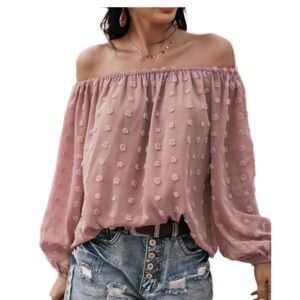 NWOT Miss Sparkling Boutique Layered Chiffon Swiss Dot Rose Blouse Size XL